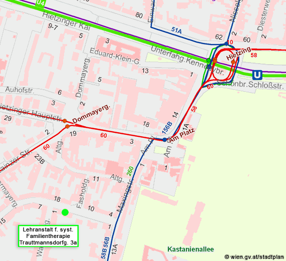 Lageplan Lehranstalt f. system. Familientherapie, Wien 13